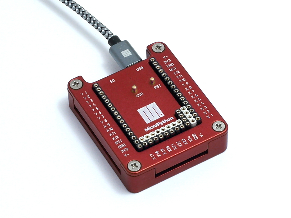 MicroPython pyboard lite with red housing