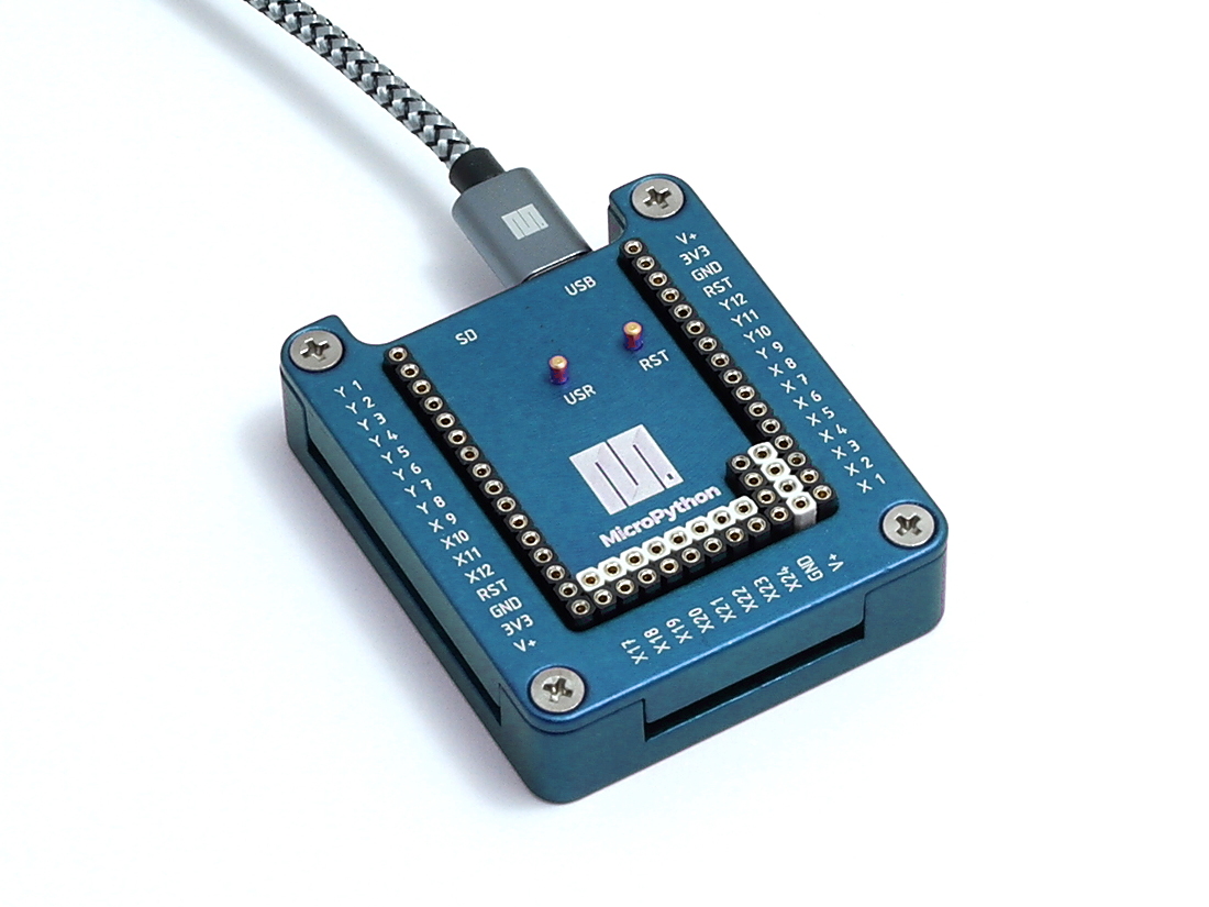 MicroPython pyboard lite with blue housing